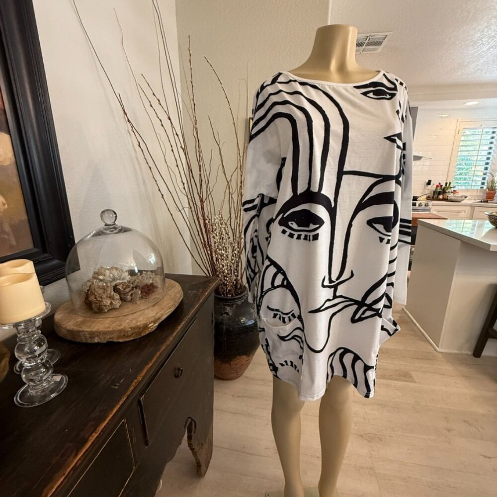 NORACORA Casual SUMMER DRESS w/ boat neck, long sleeves, knee length